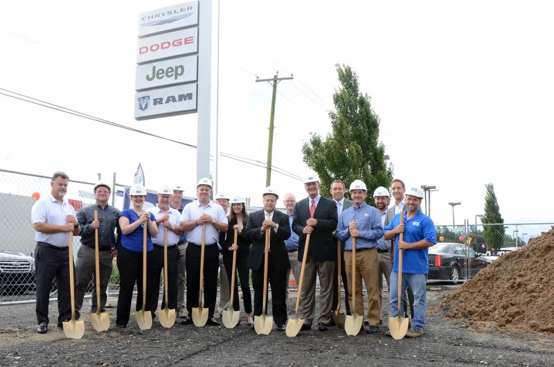 Groundbreaking attendees shown are (l-r) Pete Renzi, i.g. Burton; Mike Wheedleton, architect principal, Davis Bowen Friedel; Ashton Mc Laughlin, civil engineer, Davis Bowen Friedel; George Schifferer, i.g. Burton; Dean Johnson, president, Richard Y. Johnson Construction Managers; MJ Lofland, COO, i.g. Burton; Mark Johnson, vice president/project manager, Richard Y. Johnson; Ella Pendy, FCA district representative; James Kinsey, FCA director, Mid Atlantic Business Center;
Brad Cowen, senior project manager, Richard Y. Johnson; Charles L. Burton, president and owner, i.g. Burton; Dan Fritz, FCA Dealer Network placement manager; Ring Lardner, principal, Davis Bowen Friedel; Dan Ridgley, architect, Davis Bowen Friedel; Bill Kochmar, FCA Dealer Placement manager; and John Klauder, site foreman, Richard Y. Johnson. SUBMITTED PHOTO